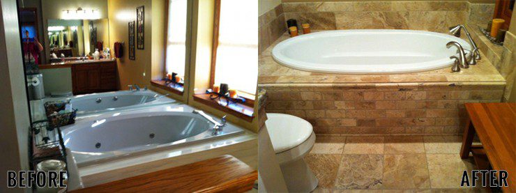 Before and after images of a half bath remodeling.